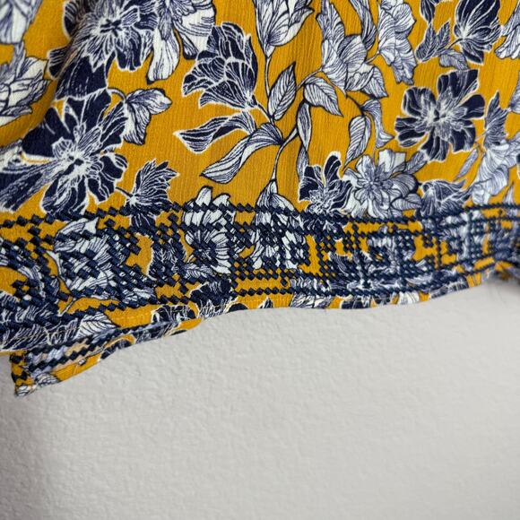 Magnolia Grace Top Women XL Yellow Floral V-Neck Boho Cottage Prairie Peasant - Picture 7 of 12